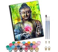WANGWANGMIAO Paint by Numbers Kits for Adults,Buddha and Lotus Religion Painting by Number Kits On Canvas,DIY Color Acrylic Oil Paints Home Wall Decor 16x20inch/40×50CM,with Frame