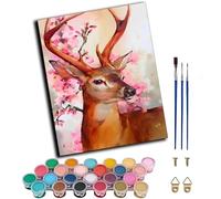 WANGWANGMIAO Painting by Numbers for Adults Beginner,Watercolor Art Cherry Blossom Deer animalDIY Oil Paint Unique Gift Pre-Printed Canvas Wall Decoration Art 40x50cm,Without Frame
