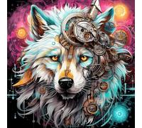 WANGXIAO DIY Hand Oil Painting,Paint by Numbers Kits for Adults Beginner,for Home Living Room Bedroom Decor,16X16Inch，White Wolf and Colorful Rose， Steampunk,with Frame