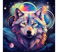 WANGXIAO DIY Hand Oil Painting,Paint by Numbers Kits for Adults Beginner,for Home Living Room Bedroom Decor,16X16Inch，Wolf God， Colorful Universe,with Frame