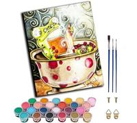 WANGXIAO DIY Hand Oil Painting,Paint by Numbers Kits for Adults Beginner,for Home Living Room Bedroom Decor,16x20inch，Coffee Reading Frog,Frameless