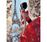 WANGXIAO DIY Hand Oil Painting,Paint by Numbers Kits for Adults Beginner,for Home Living Room Bedroom Decor,16x20inch,Paris red Dress Beauty,Frameless