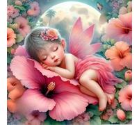 WANGXIAO DIY Hand Oil Painting,Paint by Numbers Kits for Adults Beginner,for Home Living Room Bedroom Decor,16X16Inch，Hibiscus Fairy,with Frame
