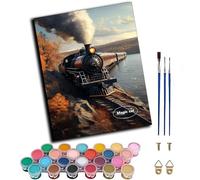 WANGXIAO DIY Paint by Number for Adults,with Paintbrushes and Acrylic Painting Kits Art Crafts for Home Walls 16 x20inch,Autumn Steam Train,Frameless