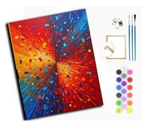 WANGXIAO DIY Paint by Number for Adults,with Paintbrushes and Acrylic Painting Kits Art Crafts for Home Walls 16 x20inch,Red and Blue Starburst,with Frame