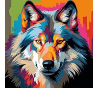 WANGXIAO DIY Painting by Numbers Kits for Adults Beginner,40X40Cm，Oil Painting for Home Wall Decoration Hand Painted Gifts,Wolf Colorful Graffiti Animal,with Frame