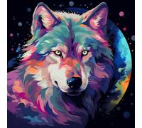 WANGXIAO DIY Painting by Numbers Kits for Adults Beginner,40X40Cm，Oil Painting for Home Wall Decoration Hand Painted Gifts,Wolf God， Colorful Universe,with Frame