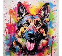 WANGXIAO DIY Painting by Numbers Kits for Adults Beginner,40X40Cm，Oil Painting for Home Wall Decoration Hand Painted Gifts,Colorful Graffiti German Shepherd Dog,with Frame
