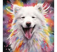 WANGXIAO DIY Painting by Numbers Kits for Adults Beginner,40X40Cm，Oil Painting for Home Wall Decoration Hand Painted Gifts,Colorful Graffiti Samoyed Dog,with Frame