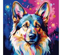 WANGXIAO DIY Painting by Numbers Kits for Adults Beginner,40X40Cm，Oil Painting for Home Wall Decoration Hand Painted Gifts,Graffiti Colorful German Shepherd Dog,with Frame