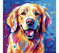 WANGXIAO DIY Painting by Numbers Kits for Adults Beginner,40X40Cm，Oil Painting for Home Wall Decoration Hand Painted Gifts,Colorful Graffiti Golden Retriever Dog,with Frame