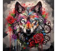 WANGXIAO DIY Painting by Numbers Kits for Adults Beginner,40X40Cm，Oil Painting for Home Wall Decoration Hand Painted Gifts,Colorful Red Wolf Rose，Steam Punk,with Frame
