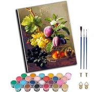 WANGXIAO Oil Paint by Numbers Kits for Adults Beginners,On Clear Symbols Colored Canvas,Easy DIY Acrylic Pigment Drawing kit,16x20in,Grapes Peaches Fruits,Frameless