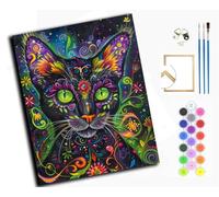 WANGXIAO Oil Paint by Numbers Kits for Adults Beginners,On Clear Symbols Colored Canvas,Easy DIY Acrylic Pigment Drawing kit,16x20in,Mandala Flower Black cat,with Frame