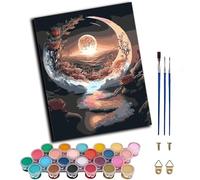 WANGXIAO Oil Paint by Numbers Kits for Adults Beginners,On Clear Symbols Colored Canvas,Easy DIY Acrylic Pigment Drawing kit,16x20in,Mysterious Dark Night Moon,Frameless