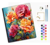 WANGXIAO Oil Paint by Numbers Kits for Adults Beginners,On Clear Symbols Colored Canvas,Easy DIY Acrylic Pigment Drawing kit,16x20in,Dream of Blooming Roses,with Frame