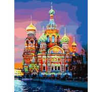 WANGXIAO Oil Paint by Numbers Kits for Adults Beginners,On Clear Symbols Colored Canvas,Easy DIY Acrylic Pigment Drawing kit,16x20in,Colorful Church of The Savior,Frameless