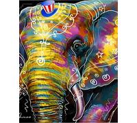 WANGXIAO Oil Paint by Numbers Kits for Adults Beginners,On Clear Symbols Colored Canvas,Easy DIY Acrylic Pigment Drawing kit,16x20in,Colorful Cartoon Elephant,Frameless