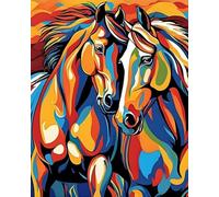 WANGXIAO Oil Paint by Numbers Kits for Adults Beginners,On Clear Symbols Colored Canvas,Easy DIY Acrylic Pigment Drawing kit,16x20in,Two Colorful Horses,Frameless