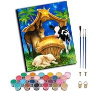 WANGXIAO Paint by Number for Adults,DIY Oil Painting Kits with Brushes and Acrylic Pigment,Canvas Painting Decor Gifts,16 x 20 inch,Happy Farm Donkey Cow Sheep Baby,Frameless