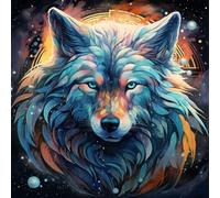 WANGXIAO Paint by Number for Adults,DIY Oil Painting Kits with Brushes and Acrylic Pigment,Canvas Painting Decor Gifts,16 X 16 Inch,Wolf God, Colorful Universe,Frameless