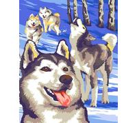 WANGXIAO Paint by Number for Adults,DIY Oil Painting Kits with Brushes and Acrylic Pigment,Canvas Painting Decor Gifts,16 x 20 inch,Winter Siberian Husky,Frameless