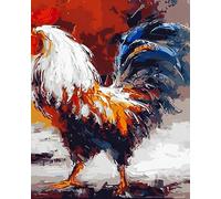 WANGXIAO Paint by Number for Adults,DIY Oil Painting Kits with Brushes and Acrylic Pigment,Canvas Painting Decor Gifts，16 x 20 inch，Colorful Big Rooster,Frameless