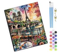 WANGXIAO Paint by Number for Adults,DIY Oil Painting Kits with Brushes and Acrylic Pigment,Canvas Painting Decor Gifts,16 x 20 inch,Afternoon Coffee on The Banks of The Seine,Frameless