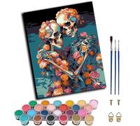WANGXIAO Paint by Numbers,DIY Oil Painting Kit for Adults Beginner,with Paint Brushes and Acrylic Pigment，16 x 20 inch，Skeleton Couple,Frameless