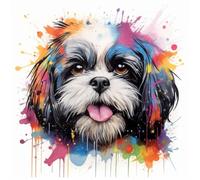 WANGXIAO Paint by Numbers,DIY Oil Painting Kit for Adults Beginner,with Paint Brushes and Acrylic Pigment，16 X 16 Inch，Colorful Abstract Graffiti Shih Tzu Dog,with Frame