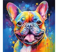 WANGXIAO Paint by Numbers,DIY Oil Painting Kit for Adults Beginner,with Paint Brushes and Acrylic Pigment，16 X 16 Inch，Colorful Graffiti French Bulldog,with Frame