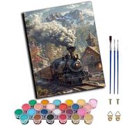 WANGXIAO Paint by Numbers,DIY Oil Painting Kit for Adults Beginner,with Paint Brushes and Acrylic Pigment，16 x 20 inch，Retro steam Train,Frameless