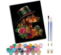 WANGXIAO Paint by Numbers,DIY Oil Painting Kit for Adults Beginner,with Paint Brushes and Acrylic Pigment，16 x 20 inch，Steam Age Dog Dachshund,Frameless