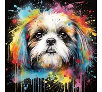WANGXIAO Paint by Numbers for Adults ,16X16 Inch,Oil Painting DIY Number Painting Kits Hand Painted Gifts Wall Decor,Colorful Abstract Graffiti Shih Tzu Dog,with Frame