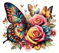 WANGXIAO Paint by Numbers for Adults ，16X16 Inch，Oil Painting DIY Number Painting Kits Hand Painted Gifts Wall Decor，Colorful Butterfly Rose,with Frame