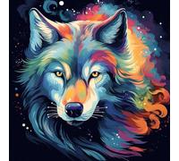 WANGXIAO Paint by Numbers for Adults ,16X16 Inch,Oil Painting DIY Number Painting Kits Hand Painted Gifts Wall Decor,Wolf God, Colorful Universe,Frameless