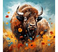 WANGXIAO Paint by Numbers for Adults ，16X16 Inch，Oil Painting DIY Number Painting Kits Hand Painted Gifts Wall Decor，Wild African Buffalo Portrait Abstract Graffiti,with Frame