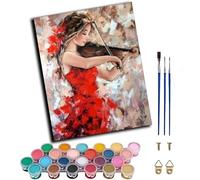 WANGXIAO Paint by Numbers for Adults，16x20 Inch，Oil Painting DIY Number Painting Kits Hand Painted Gifts Wall Decor，Side face Beautiful Woman red Skirt Violin,Frameless