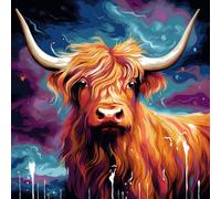 WANGXIAO Paint by Numbers for & Adults,DIY Acrylic Oil Painting Kits 16 X 16 Inch Hand Painted Gift -Colorful Lightning Graffiti Highland Cow,with Frame