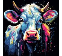 WANGXIAO Paint by Numbers for & Adults,DIY Acrylic Oil Painting Kits 16 X 16 Inch Hand Painted Gift -Graffiti Colorful Animal Cow Portrait,with Frame