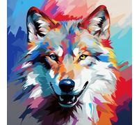 WANGXIAO Paint by Numbers for & Adults,DIY Acrylic Oil Painting Kits 16 X 16 Inch Hand Painted Gift -Wolf Colorful Graffiti Animal,with Frame