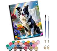 WANGXIAO Paint by Numbers for & Adults,DIY Acrylic Oil Painting Kits 16 x 20 inch Hand Painted Gift -Garden Rainbow Border Collie,Frameless