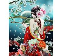 WANGXIAO Paint by Numbers for & Adults,DIY Acrylic Oil Painting Kits 16 x 20 inch Hand Painted Gift -Japanese Geisha Tattoo Kimono Beauty,Frameless