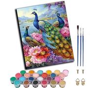 WANGXIAO Paint by Numbers for & Adults,DIY Acrylic Oil Painting Kits 16 x 20 inch Hand Painted Gift -Peacock Flower,Frameless