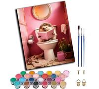 WANGXIAO Paint by Numbers for & Adults,DIY Acrylic Oil Painting Kits 16 x 20 inch Hand Painted Gift -Pink Hedgehog Toilet Reading Newspaper,Frameless