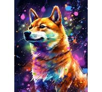 WANGXIAO Paint by Numbers for Adults,DIY Oil Painting Art Kits with Acrylic Paint Brushes Craft Kits for Home Wall Decor，40x50cm，Colorful Dog Portrait Shiba Inu,Frameless