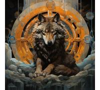 WANGXIAO Paint by Numbers for Adults,DIY Oil Painting Art Kits with Acrylic Paint Brushes Craft Kits for Home Wall Decor，40X40Cm，Fantasy Animal Wolf, Magic Circle,with Frame