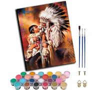 WANGXIAO Paint by Numbers for Adults,DIY Oil Painting Art Kits with Acrylic Paint Brushes Craft Kits for Home Decor，40x50cm，Indians an,Frameless