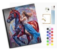 WANGXIAO Paint by Numbers for Adults,DIY Oil Painting Art Kits with Acrylic Paint Brushes Craft Kits for Home Decor，40x50cm，Dancing Beauty Girl and Horse,with Frame