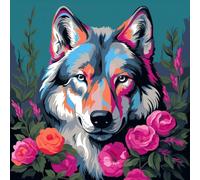 WANGXIAO Paint by Numbers for Adults,DIY Oil Painting Art Kits with Acrylic Paint Brushes Craft Kits for Home Wall Decor,40X40Cm,Wolf Rose Ancient Greek Style,with Frame